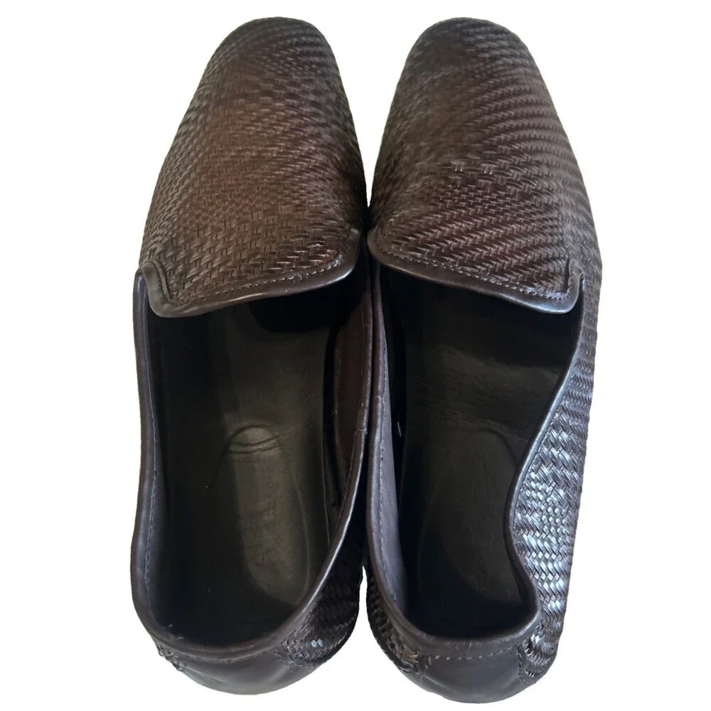Zara Mens EU42/US9 Faux Leather Woven Loafer Moc Brown Slip On Preppy Shoe